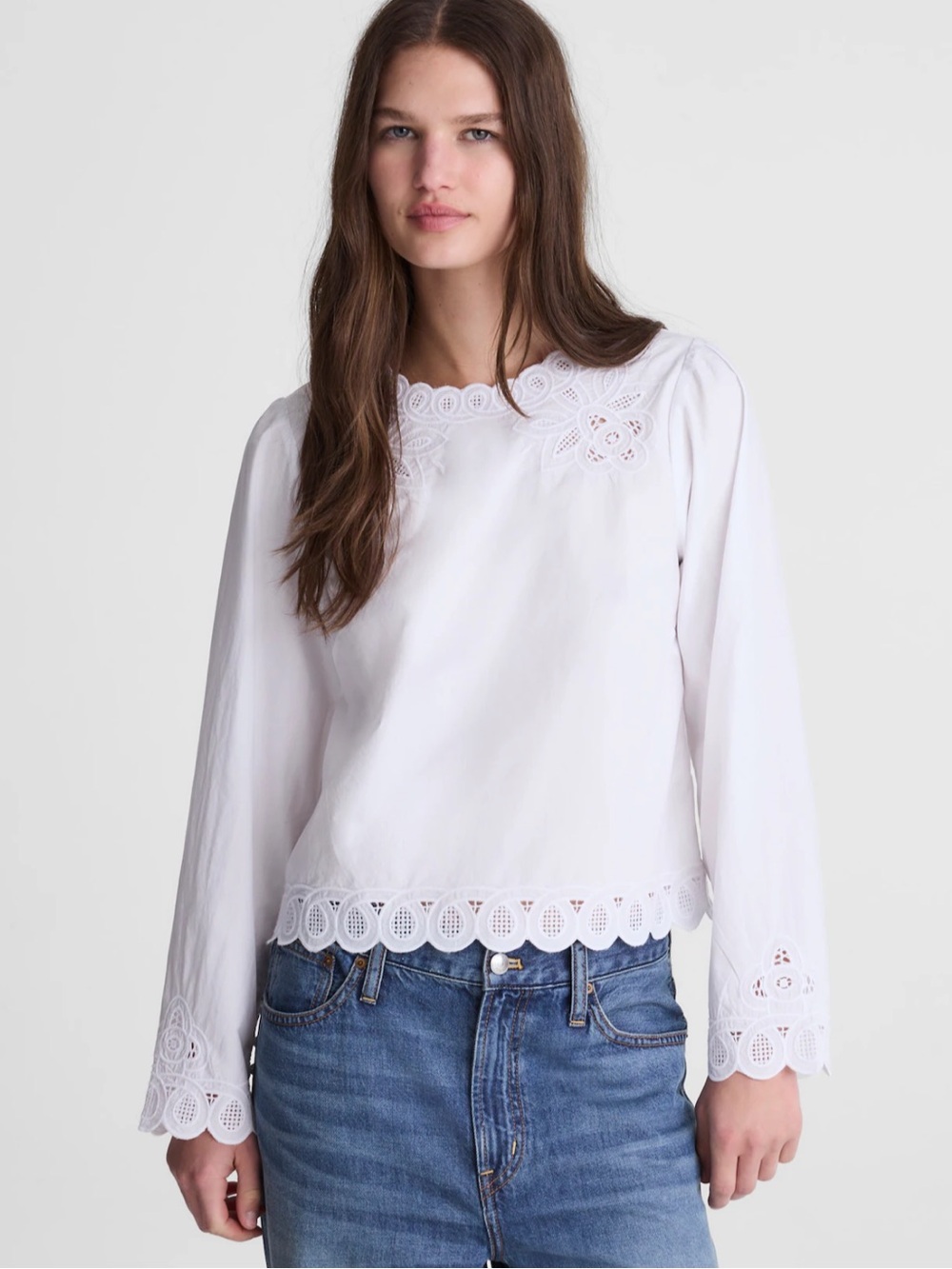 Madewell Embroidered Puff-Sleeve Poplin Top White XXS